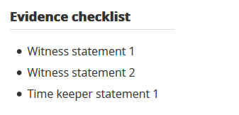 Evidence checklist