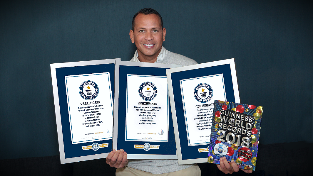 Alex Rodríguez, la estrella de béisbol, es uno de los fenomenales atletas de las Grandes Ligas destacados en Guinness World Records 2018