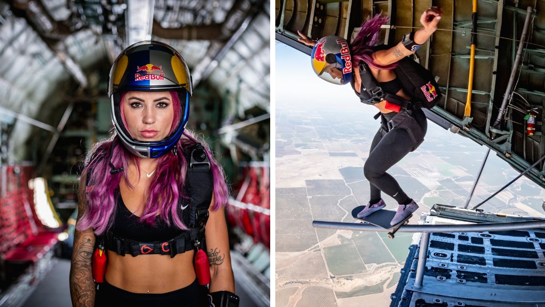 Leticia Bufoni jumping from airplain in California