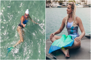 2 picture collage of Merle la Eco Sirena 
