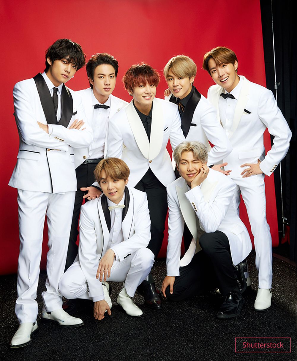 BTS in black and white suits