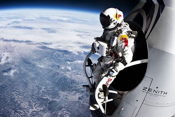 Felix Baumgartner in space shuttle in space