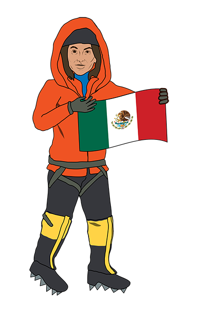 illustration of viridiana holding mexican flag